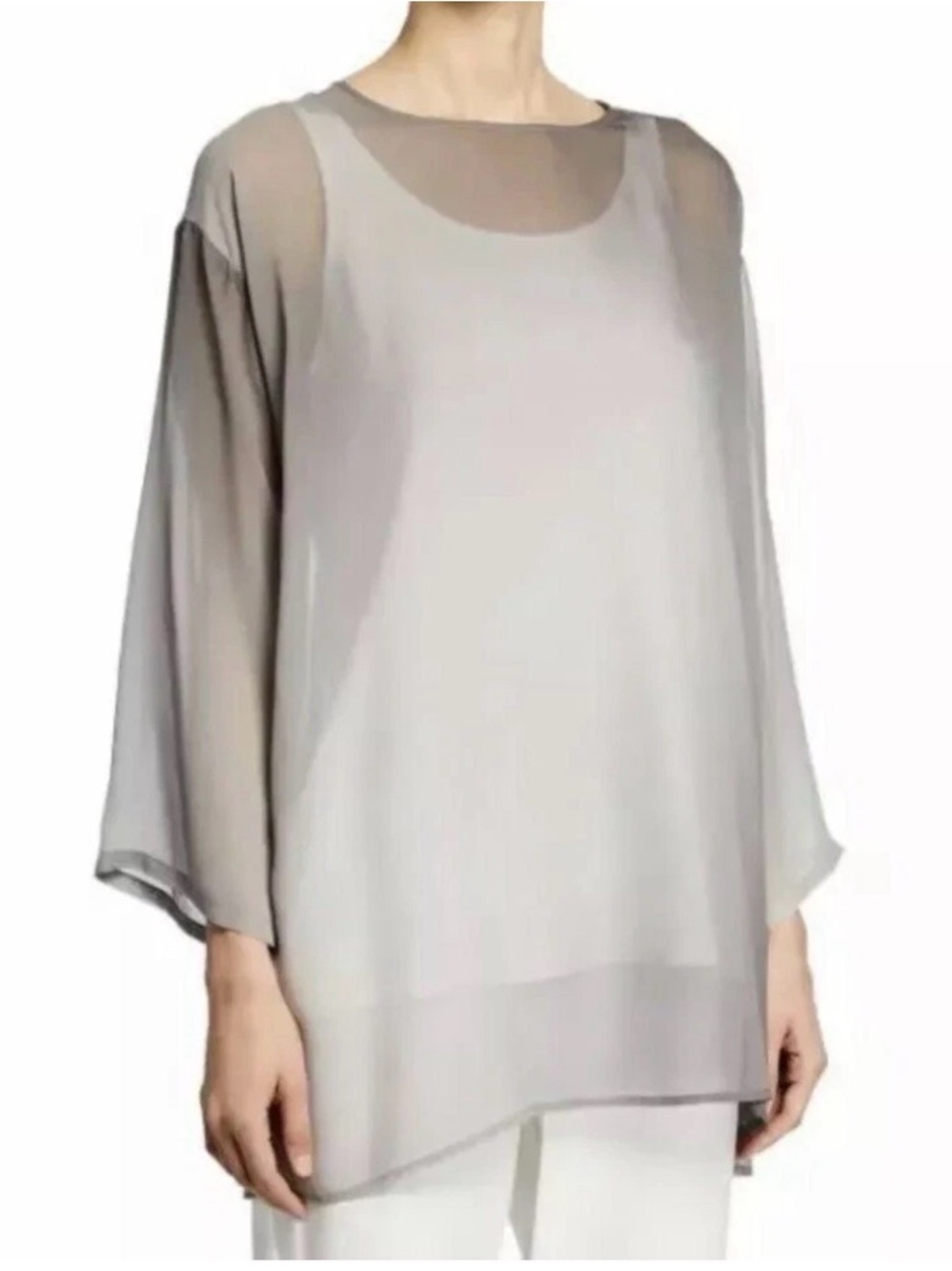 Eileen Fisher Watercolor Sheer Silk Tunic Top Size L (oversized)